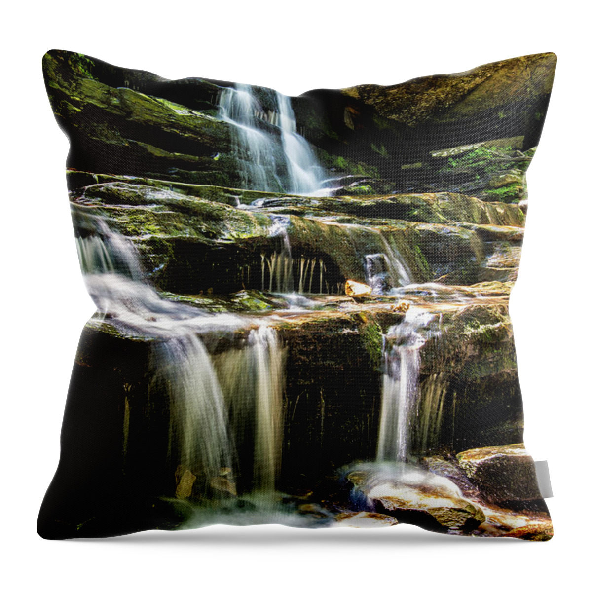 In This Long Exposure Color Photography Window Falls Is Shown. This Lovely Throw Pillow featuring the photograph Window Falls Hanging Rock State Park Danbury North Carolina by Bob Decker