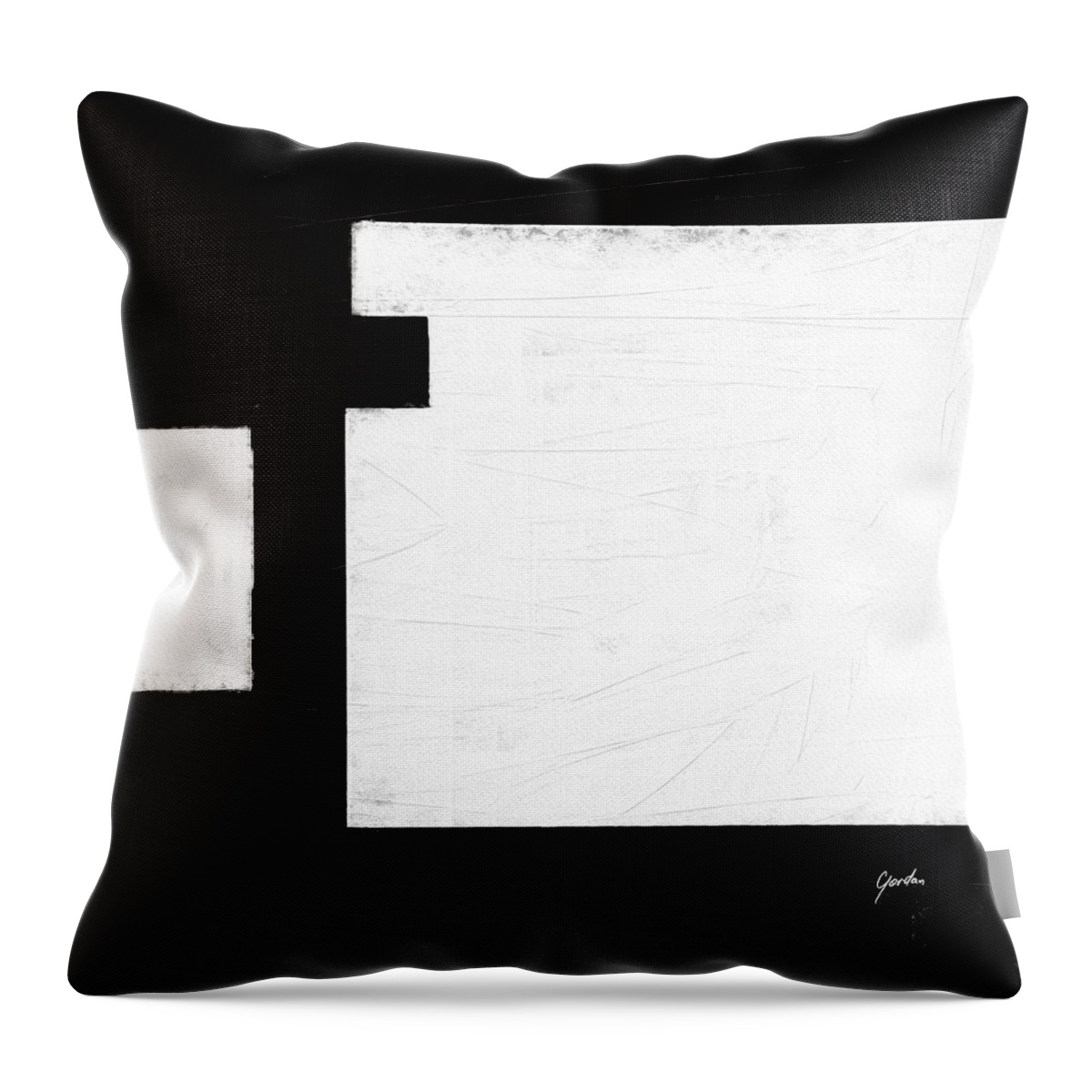Abstract Throw Pillow featuring the painting Windows - Black And White Minimalist Geometric Painting by iAbstractArt