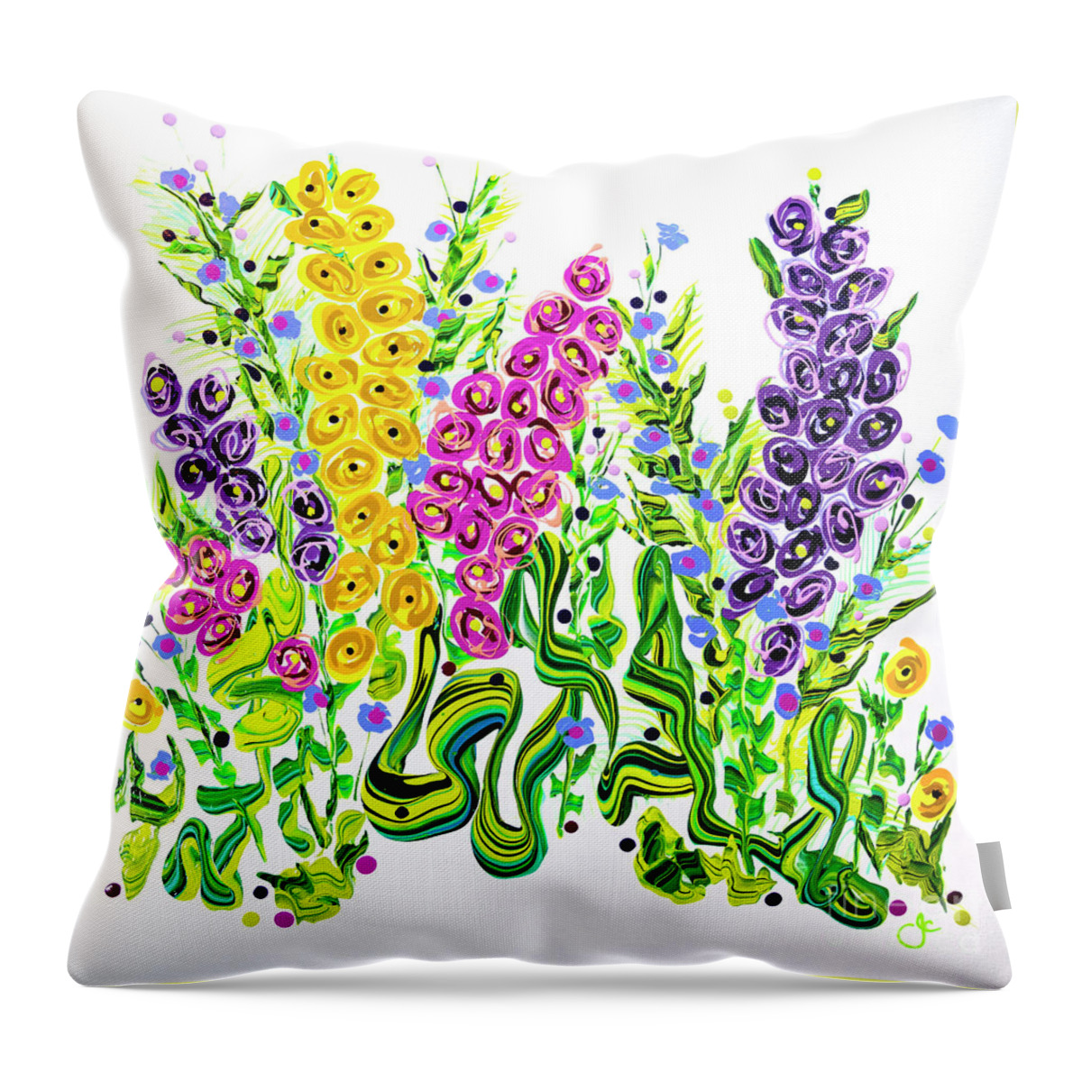 Abstract Snapdragons Throw Pillow featuring the painting Windy Garden Snaps by Jane Arlyn Crabtree