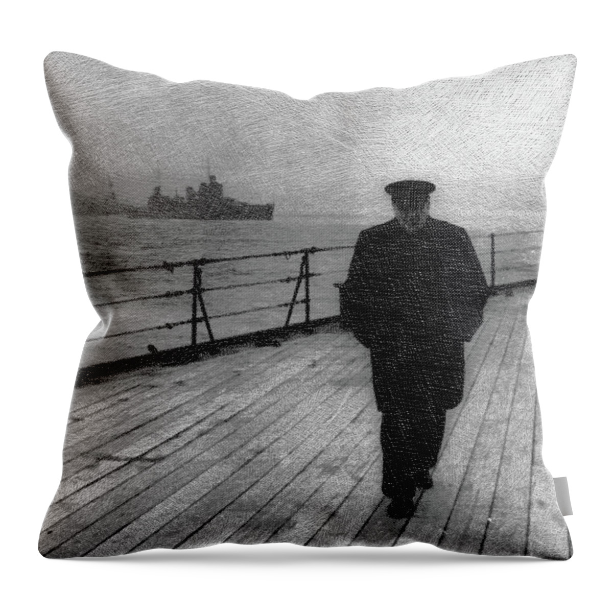  Winston Churchill Throw Pillow featuring the painting Winston Churchill On Ship by Tony Rubino
