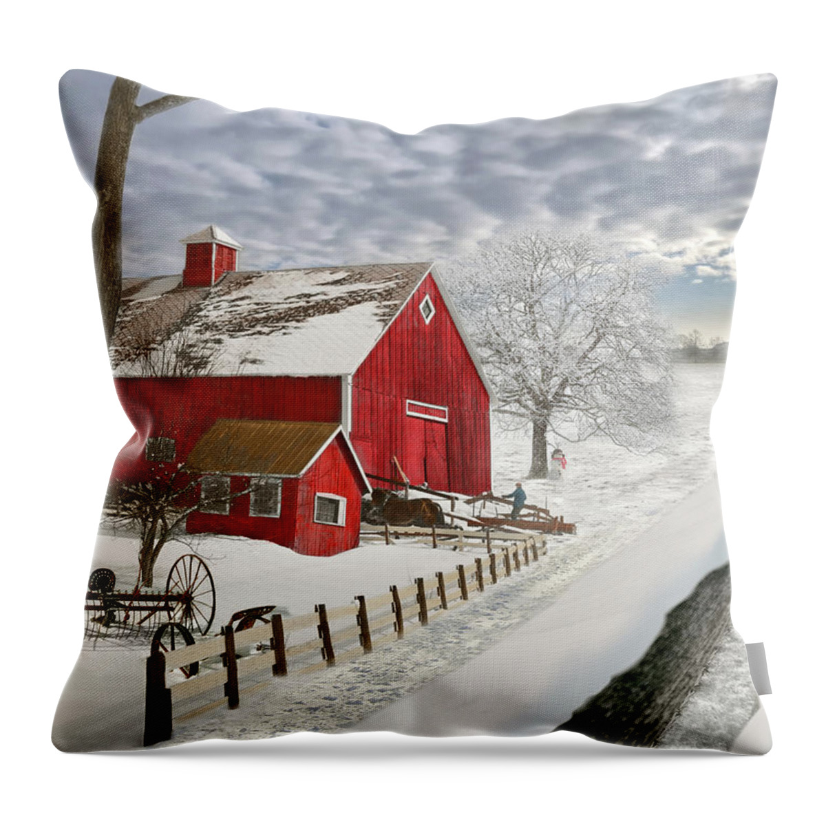 Farm Throw Pillow featuring the photograph Winter - A frosty paradise by Mike Savad