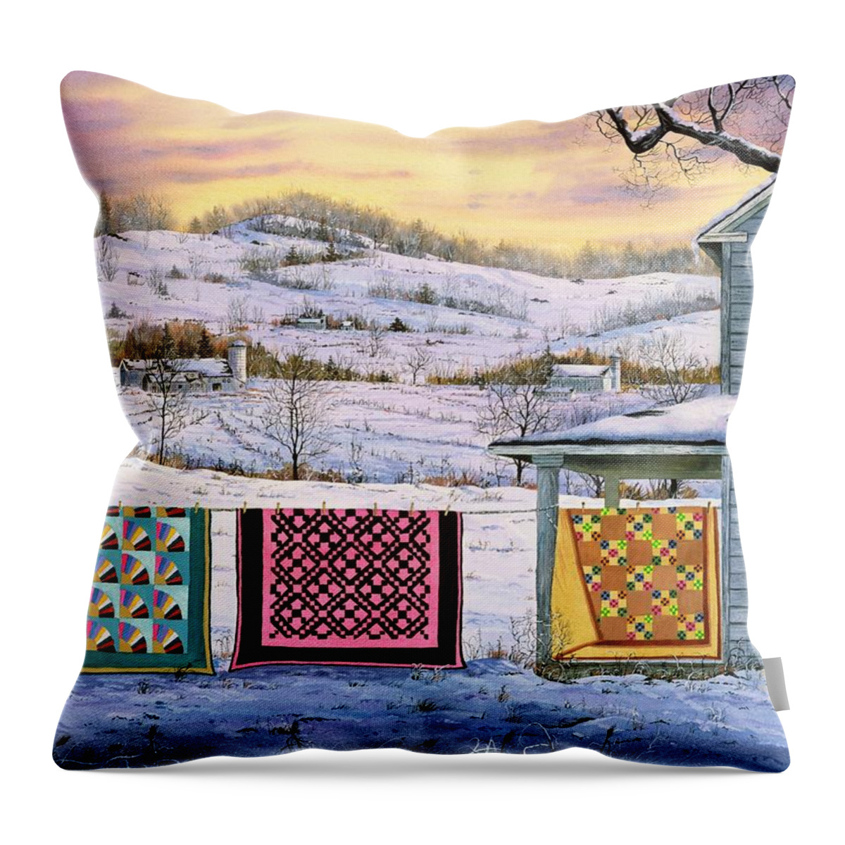 Winter Sunset Throw Pillow featuring the painting Winter Airing by Diane Phalen