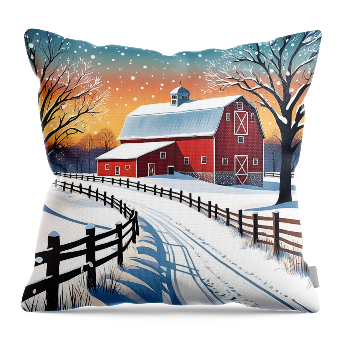 Holiday Throw Pillow featuring the digital art Winter Barn by Greg Joens