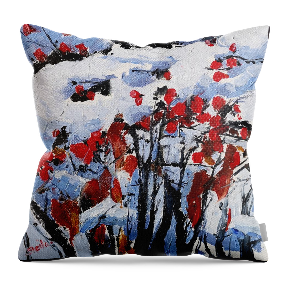Winter Throw Pillow featuring the painting Winter Berries by Sheila Romard