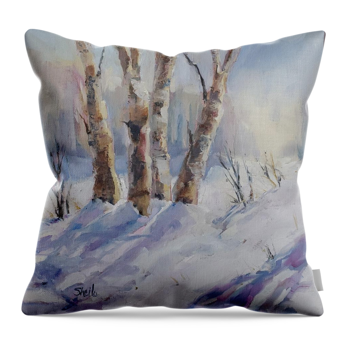 Landscape Throw Pillow featuring the painting Winter Birches by Sheila Romard
