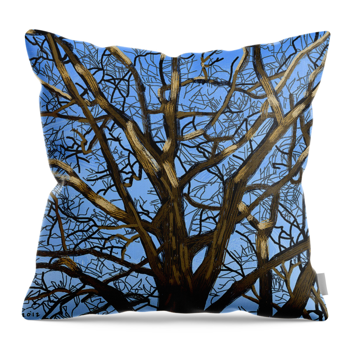 Landscape Throw Pillow featuring the painting Winter branches by Susan Spangler