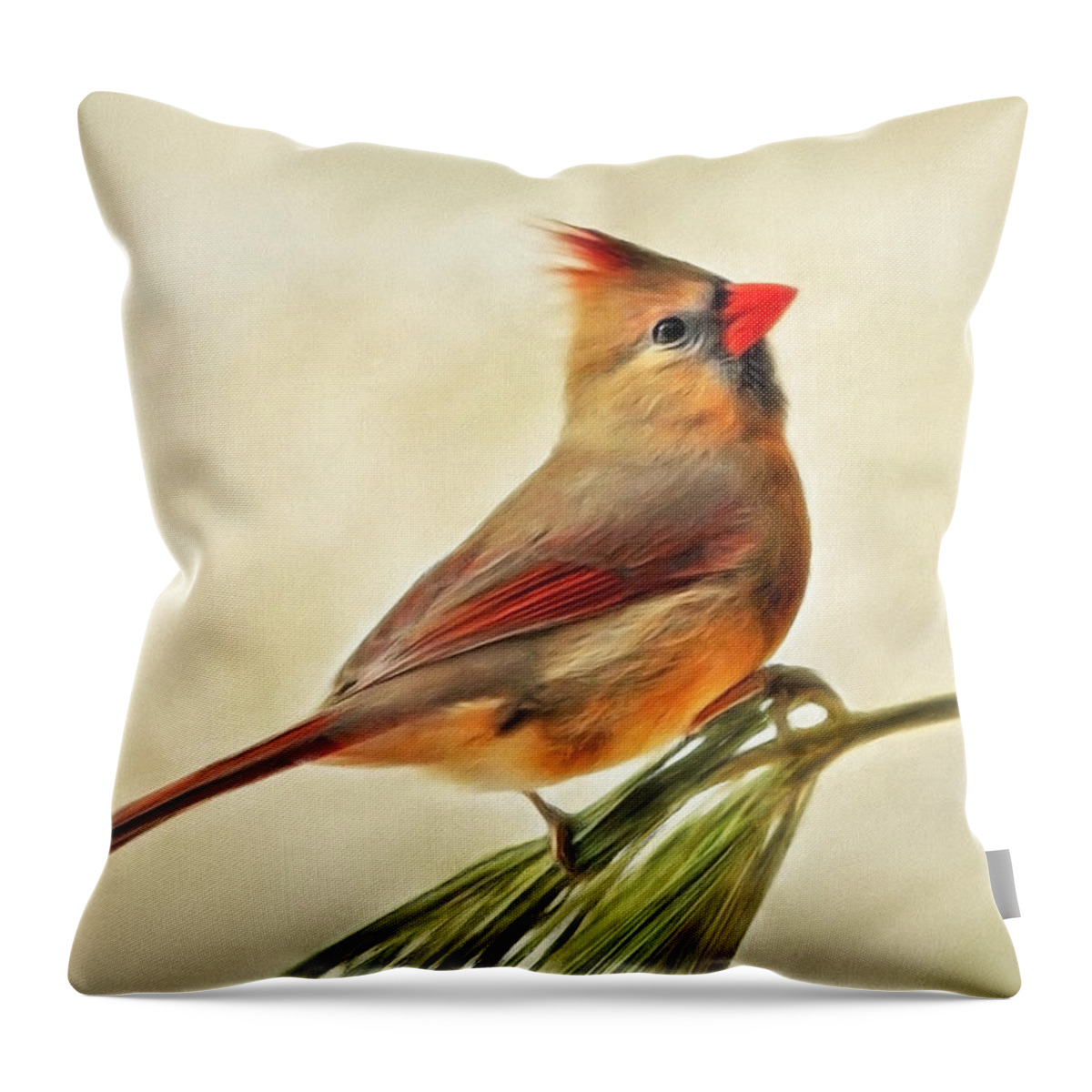 Winter Throw Pillow featuring the painting Winter Cardinal by Christina Rollo