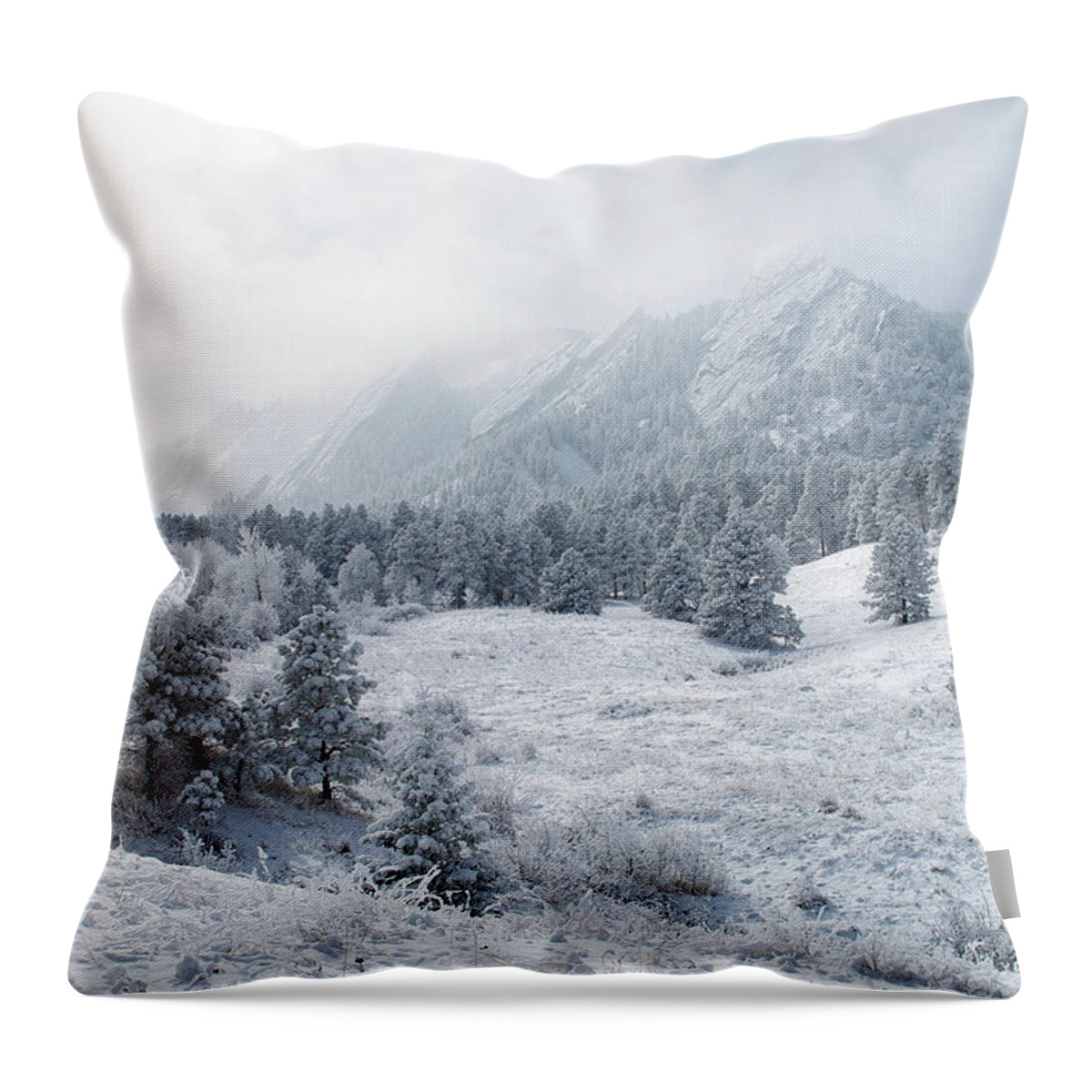 Flatirons Throw Pillow featuring the photograph Winter Flatirons 2 by Aaron Spong