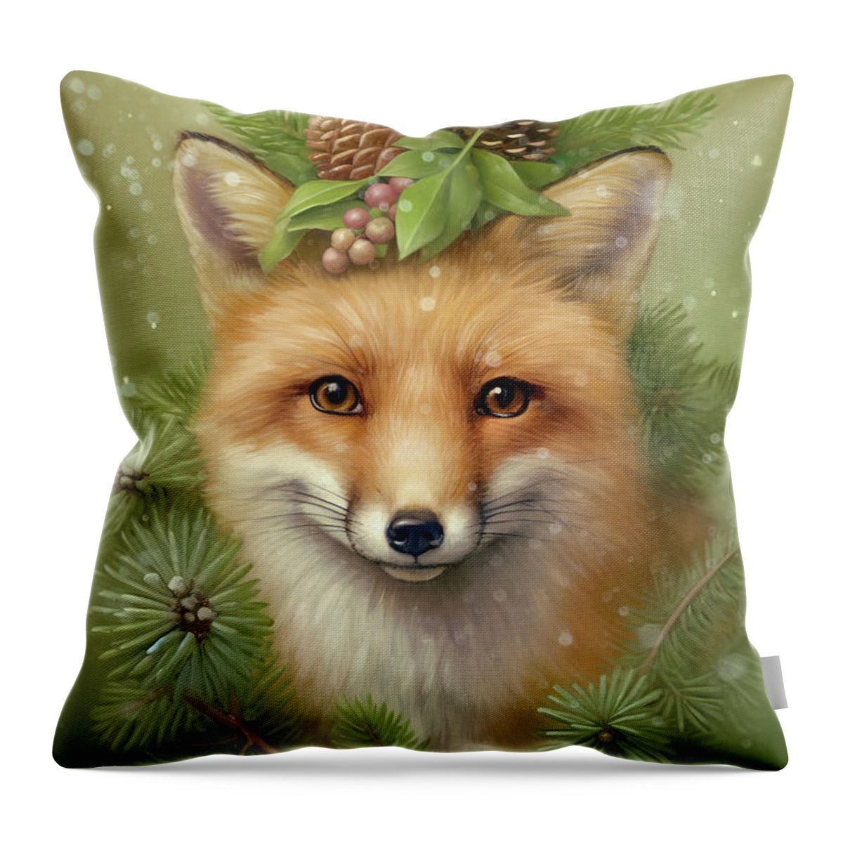 Fox Throw Pillow featuring the painting Winter Fox by Tina LeCour