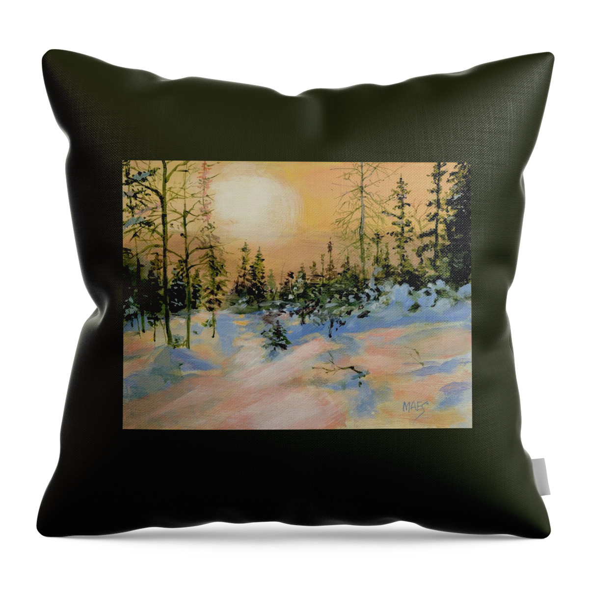 Northwoods Throw Pillow featuring the painting Winter Morning in the woods by Walt Maes