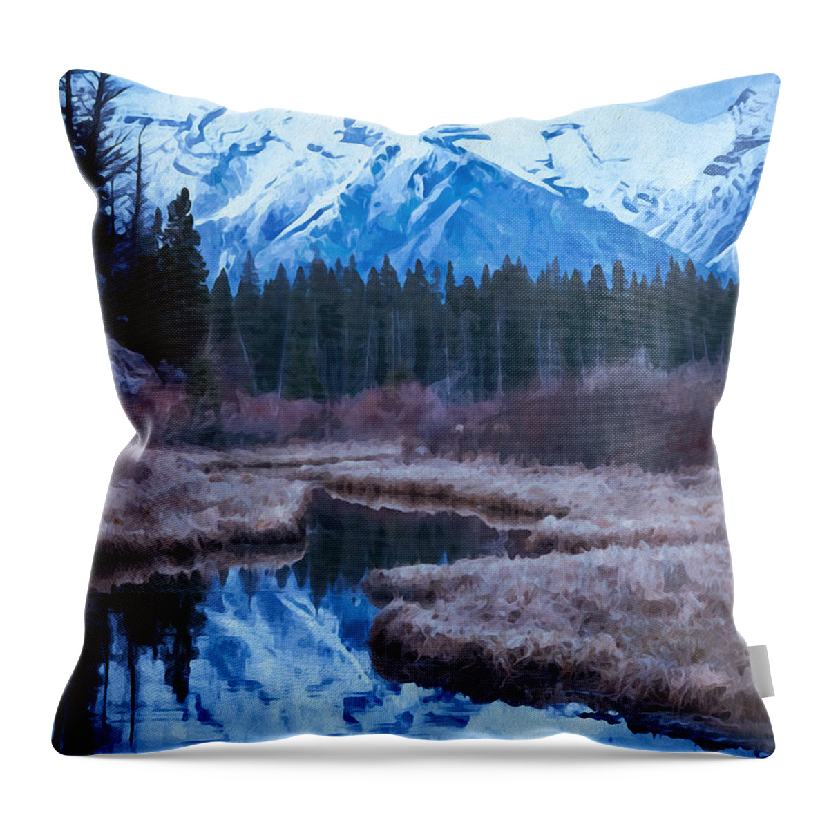 Mountain Throw Pillow featuring the digital art Watercolor Mountain Vermillion Lakes by Naomi Maya