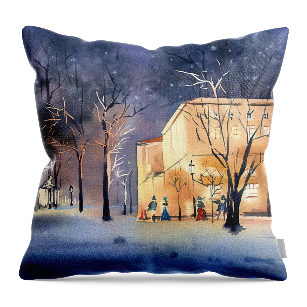 Petersburg Throw Pillow featuring the painting Winter Night at Pavlovsk Palace by Dora Hathazi Mendes