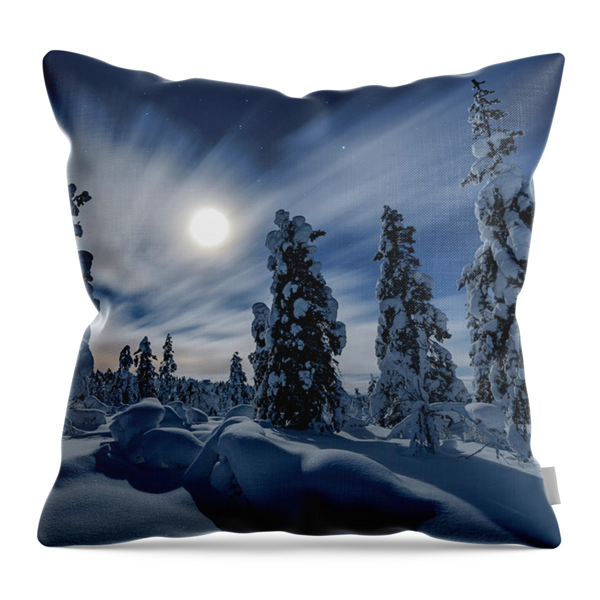 Winter Throw Pillow featuring the photograph Winter night moon by Thomas Kast