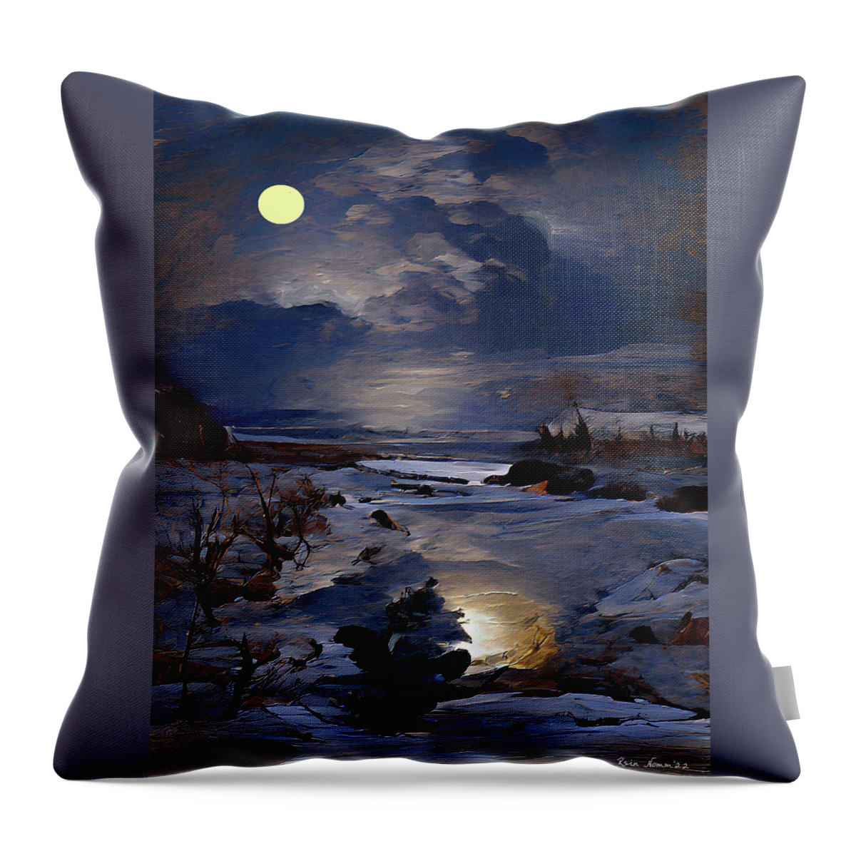  Throw Pillow featuring the digital art Winter Night Reflection by Rein Nomm