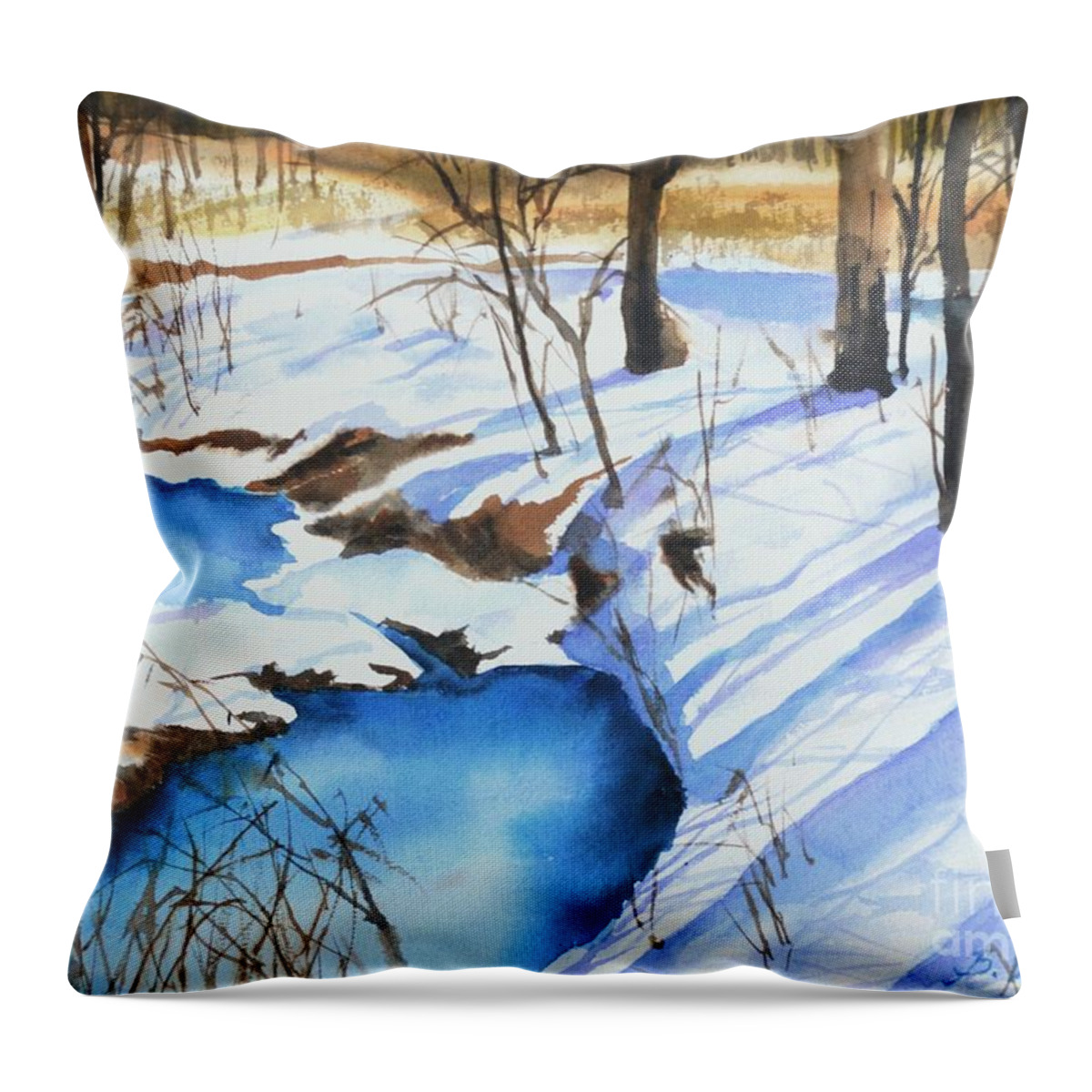 Snow Throw Pillow featuring the painting Winter shadows #4 by Betty M M Wong