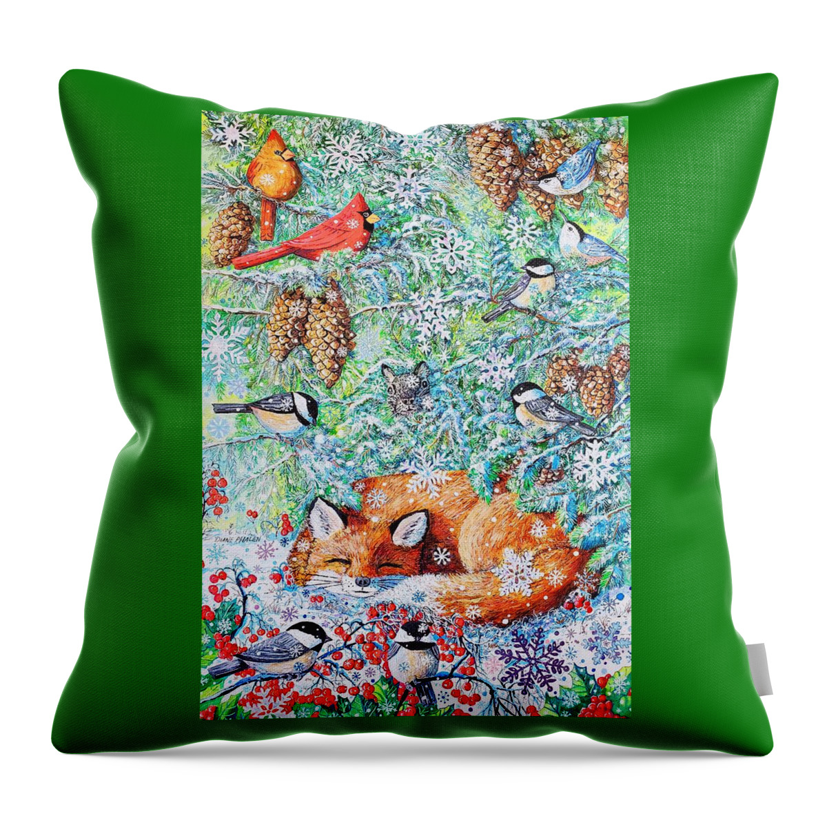Fox Throw Pillow featuring the painting Winter Sleeping Fox by Diane Phalen