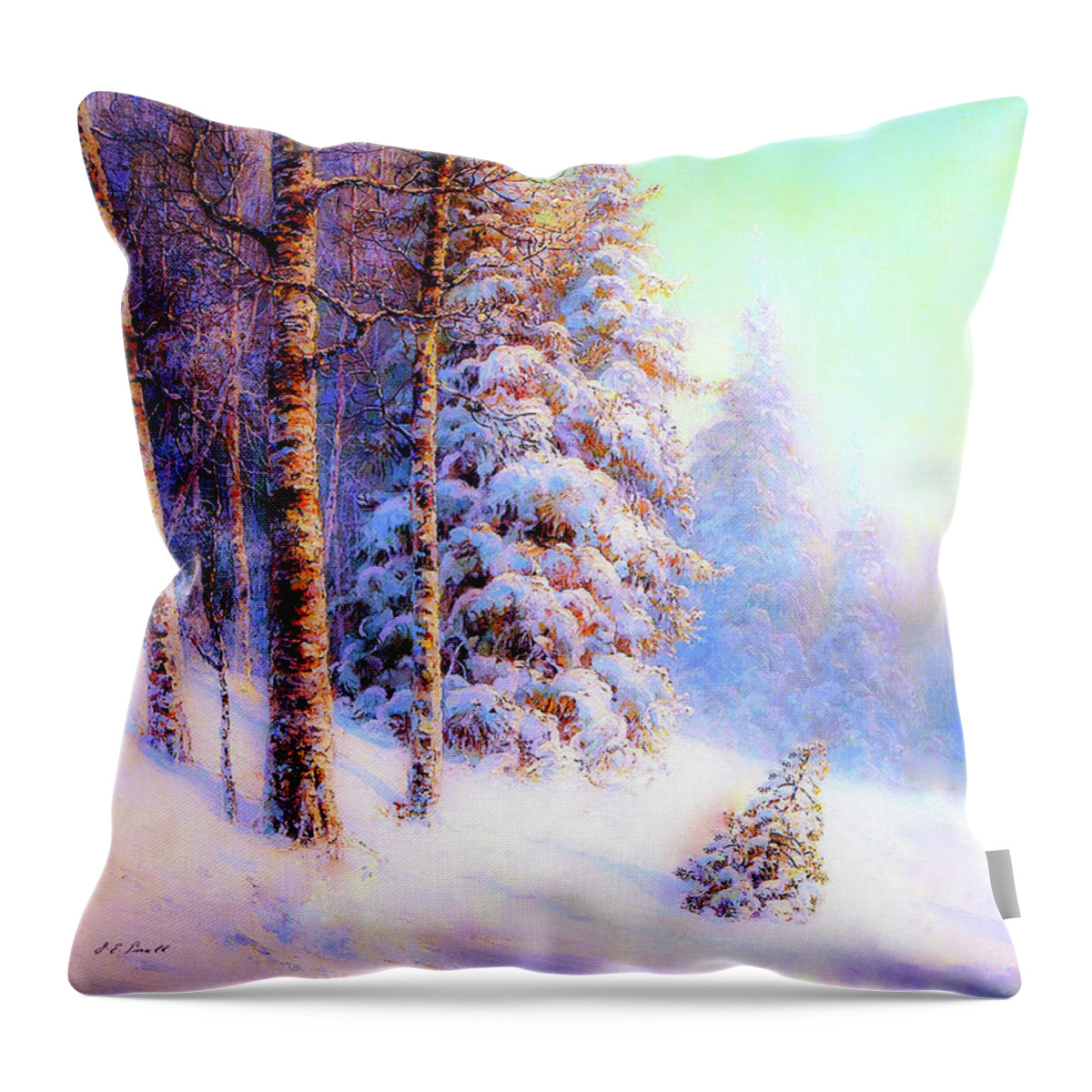 Landscape Throw Pillow featuring the painting Winter Snow Beauty by Jane Small