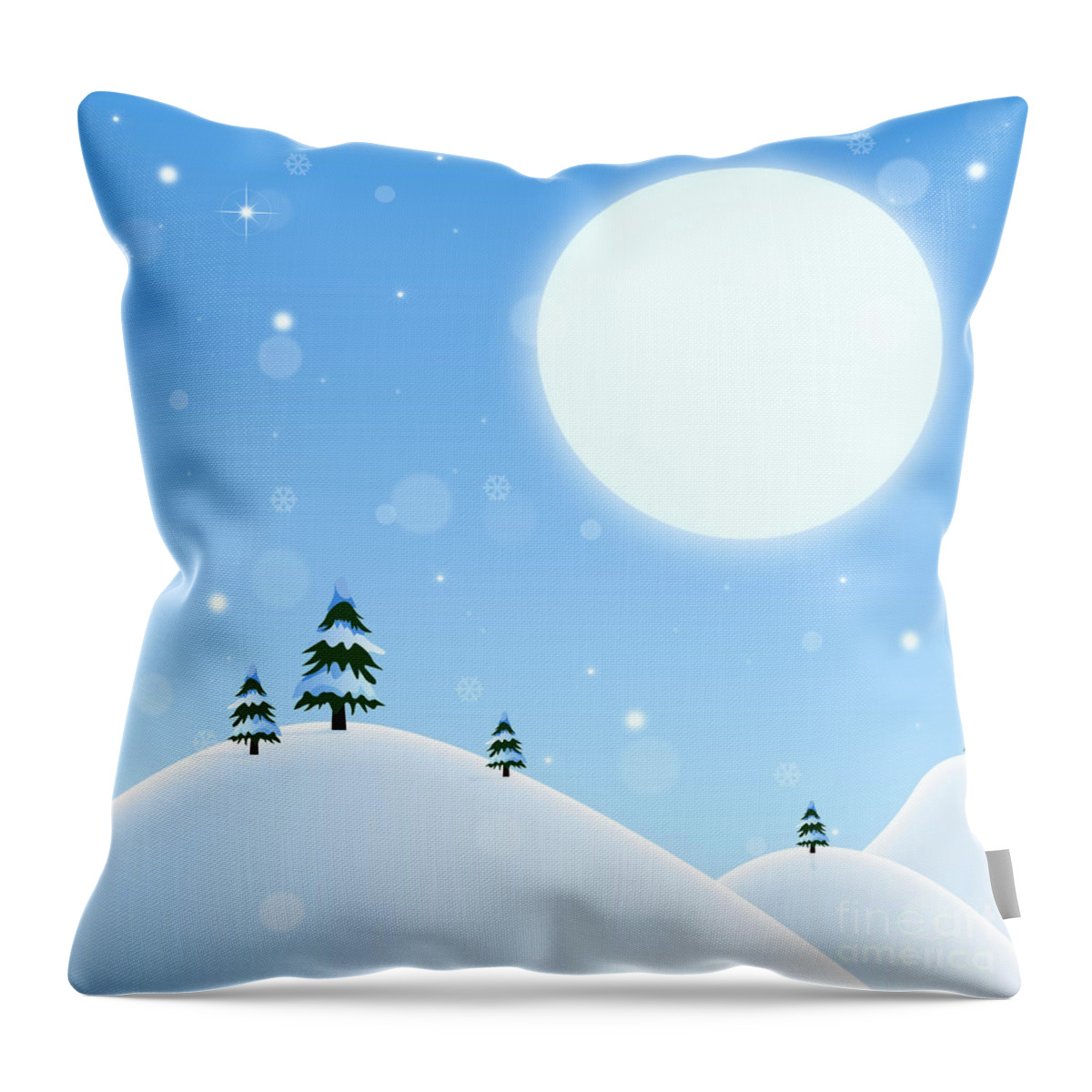 Full Moon Throw Pillow featuring the digital art Winter Snow Scene by Phil Perkins