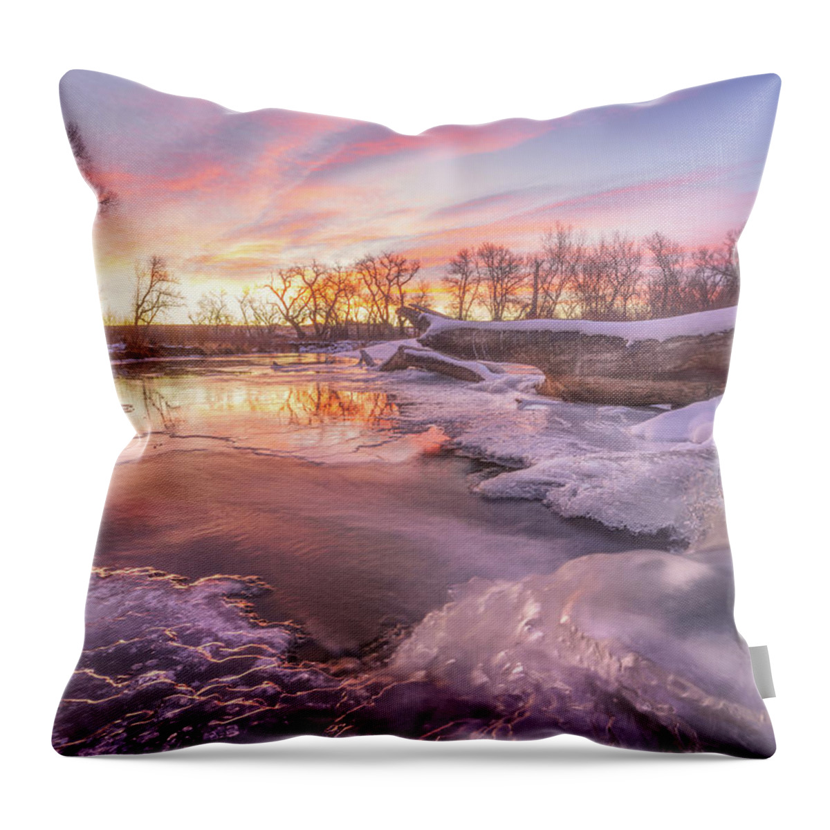 Winter Throw Pillow featuring the photograph Winter Sunrise on the Platte by Darren White