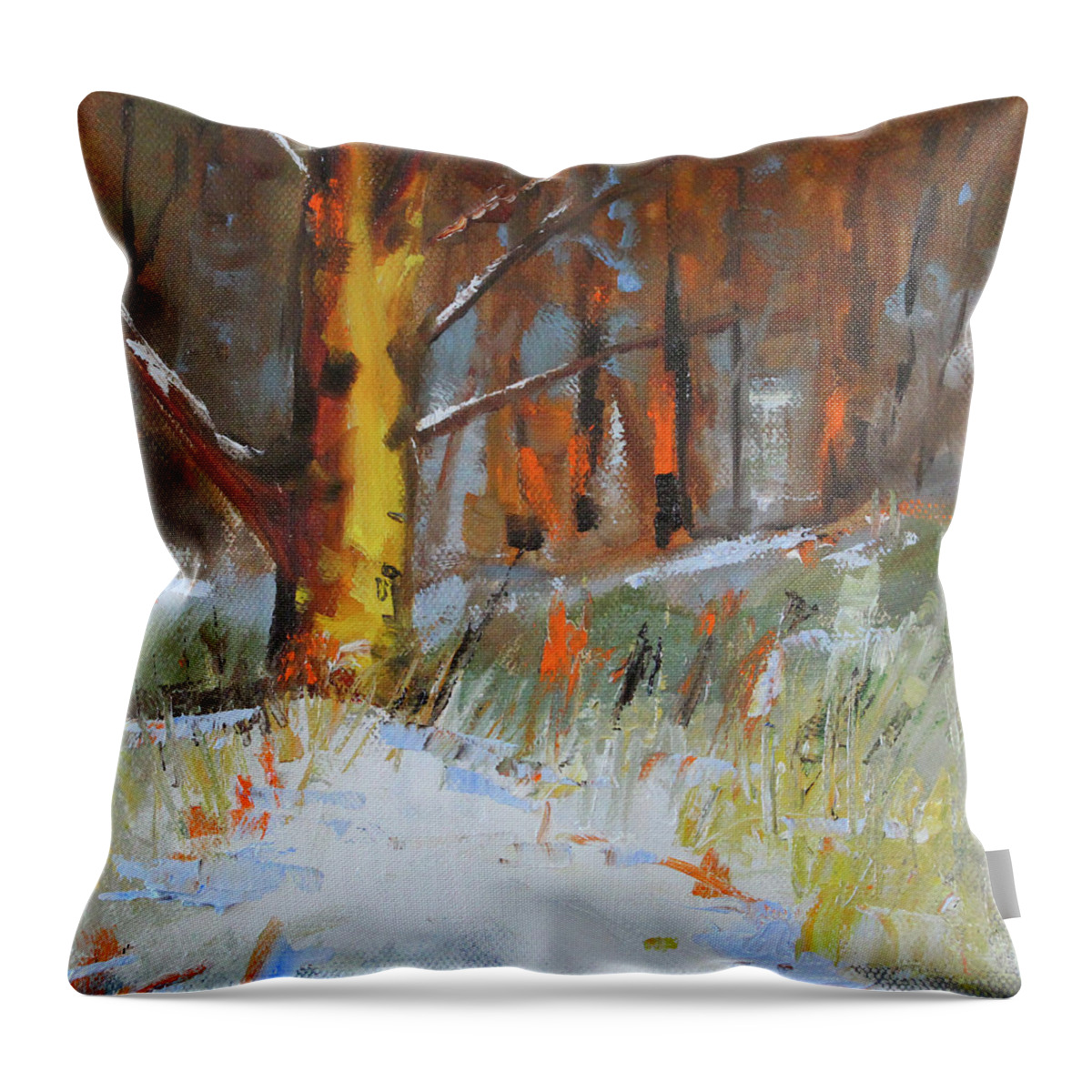 Winter Forest Throw Pillow featuring the painting Winter Sunshine by Nancy Merkle