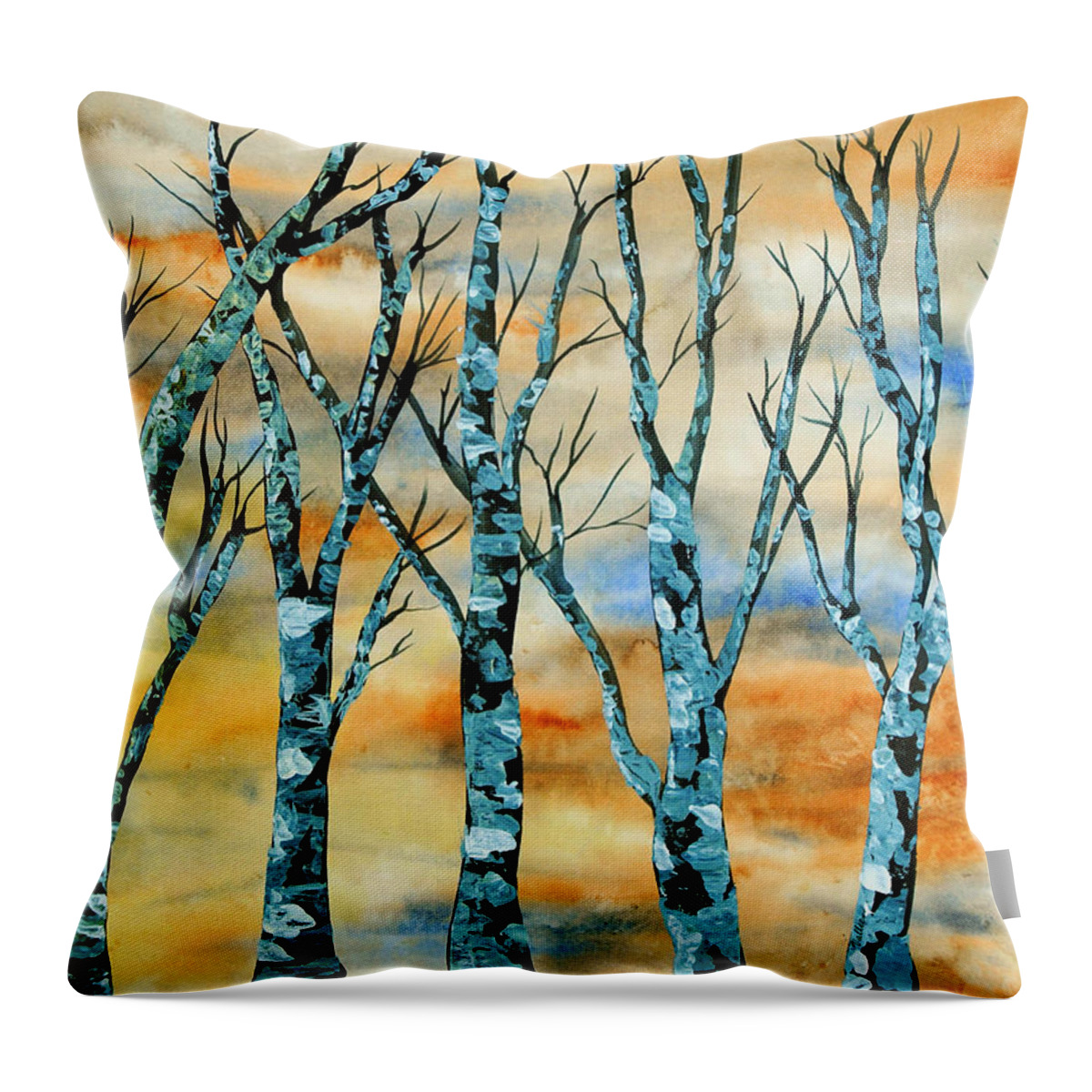 Winter Throw Pillow featuring the painting Winter Trees by Vallee Johnson