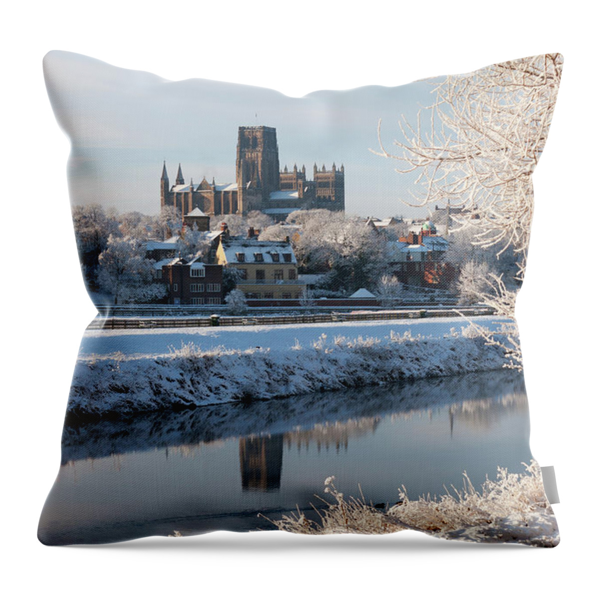 England Uk Throw Pillow featuring the photograph Winter view of Durham Cathedral by Bryan Attewell