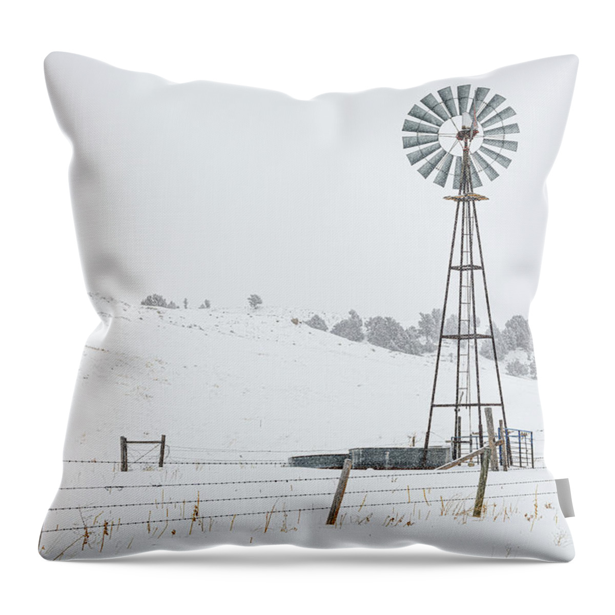 Windmill Throw Pillow featuring the photograph Winter Windmill by Darren White