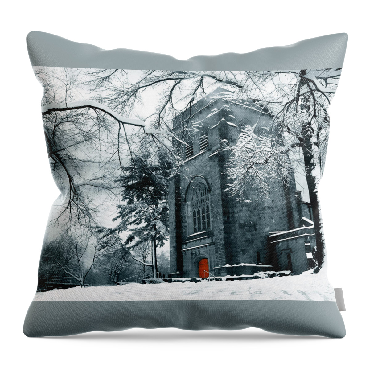 Black Throw Pillow featuring the photograph Winter's Gothic by Jessica Jenney