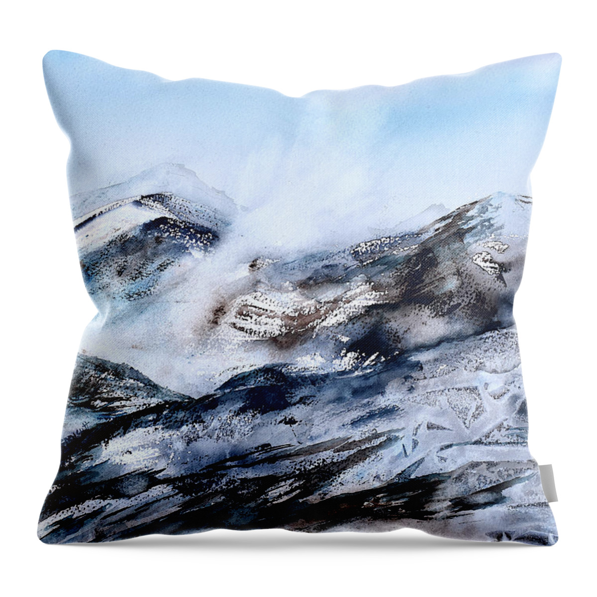 Mountains Throw Pillow featuring the painting Wintry Mountains #4 by Wendy Keeney-Kennicutt