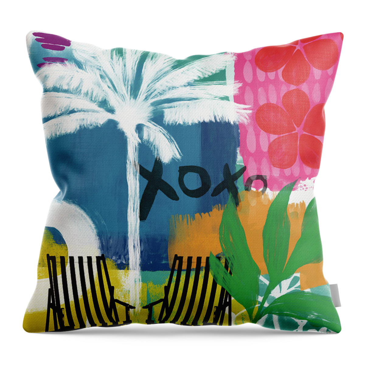 Tropical Throw Pillow featuring the mixed media Wish You Were Here- Art by Linda Woods by Linda Woods