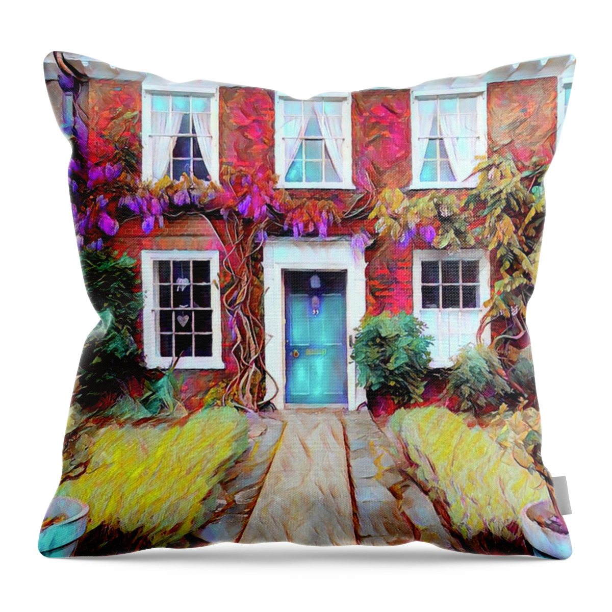 Wisteria Throw Pillow featuring the painting Wisteria Lane by Patricia Piotrak