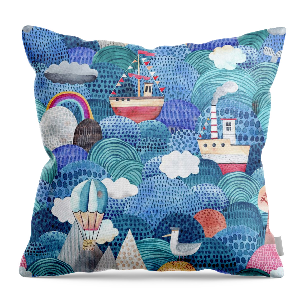 Sea Throw Pillow featuring the painting With the Wind by Zazzy Art Bar