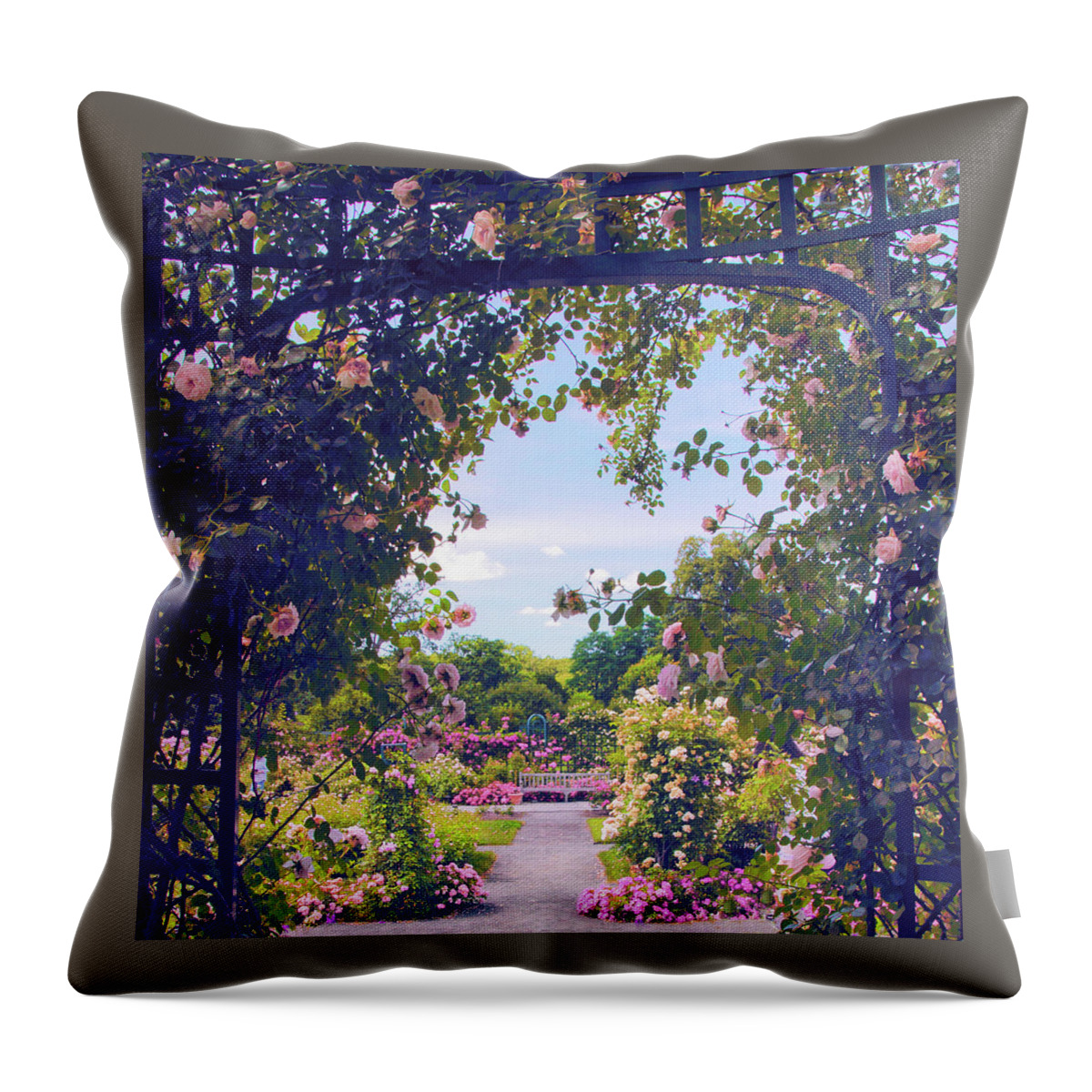 Rose Garden Throw Pillow featuring the photograph Garden Gazebo View by Jessica Jenney