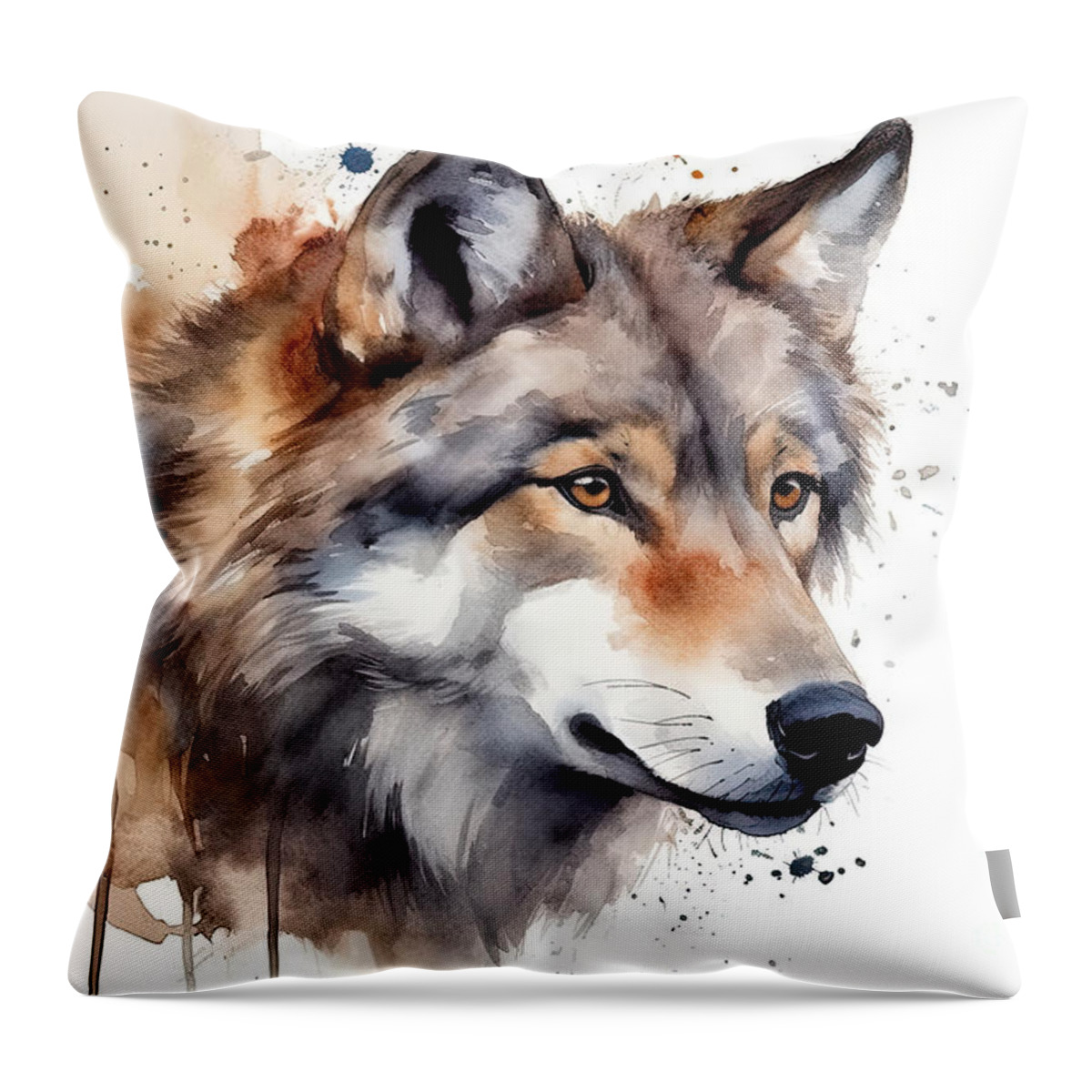 Wolf Throw Pillow featuring the painting Wolf Head , Animal, Watercolor Illustration Isolated On White Ba by N Akkash