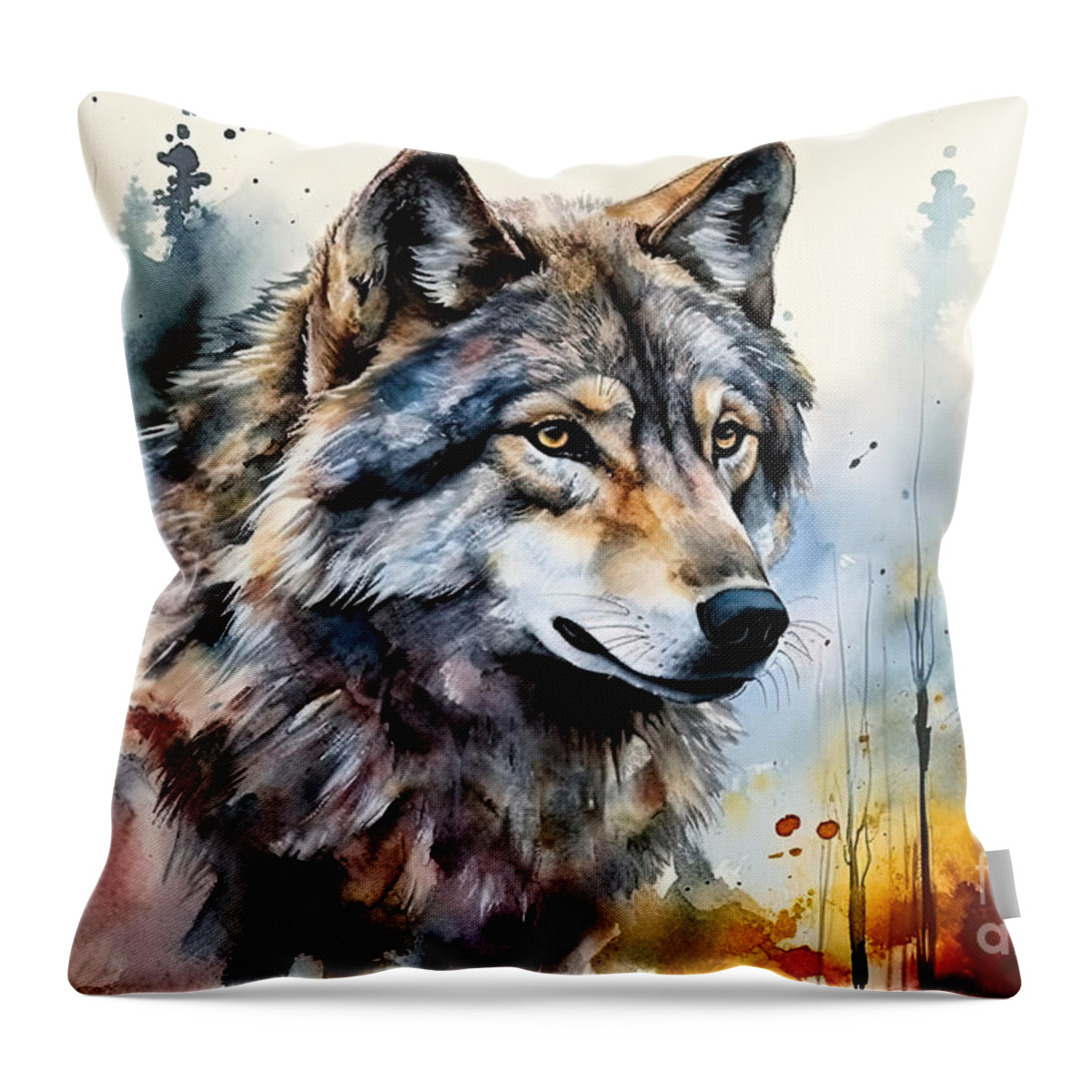 Background Throw Pillow featuring the painting Wolf, wild animal painting , color background on paper, multicol by N Akkash