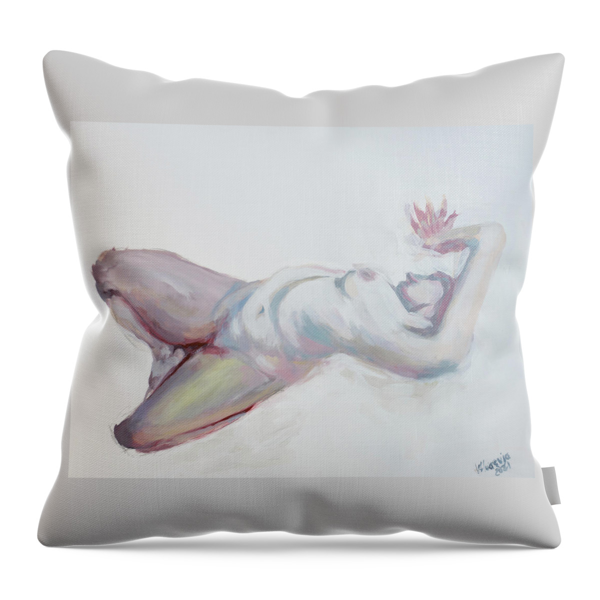 Rtrait Throw Pillow featuring the painting Woman 9 or Elena by Veronica Huacuja