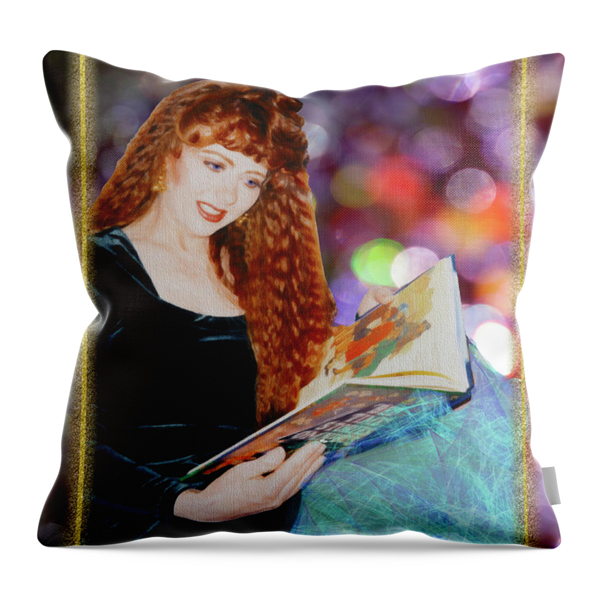 Woman Throw Pillow featuring the painting Woman Book by Donna L Munro