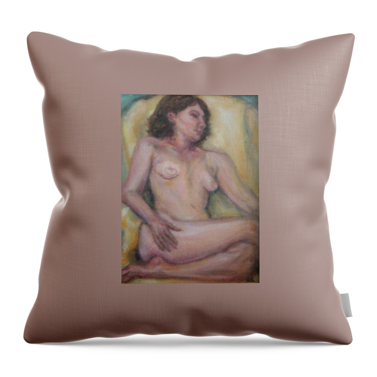 Quin Sweetman Throw Pillow featuring the painting Woman in Yellow Chair by Quin Sweetman