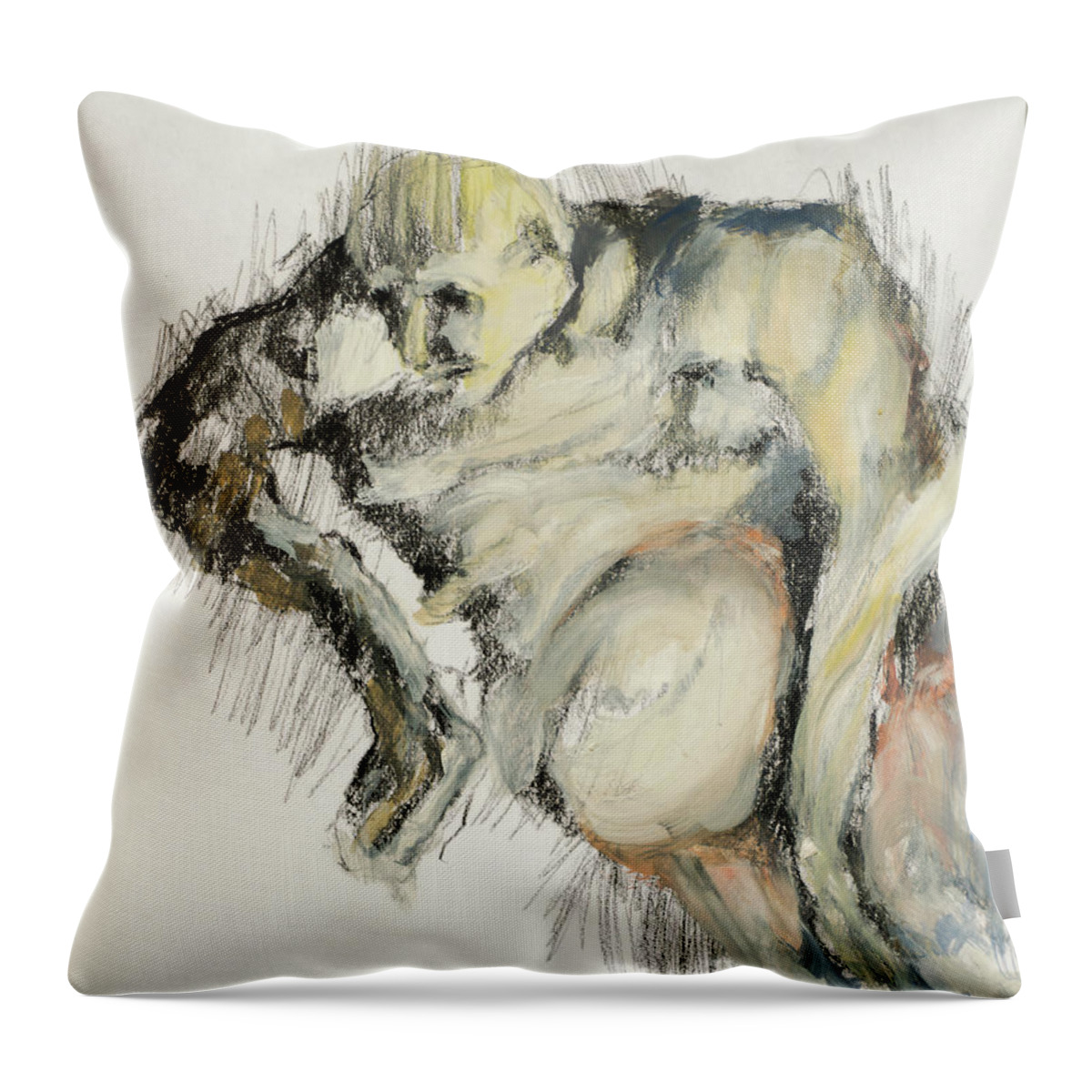 #women Throw Pillow featuring the painting Woman on Yellow 5 by Veronica Huacuja