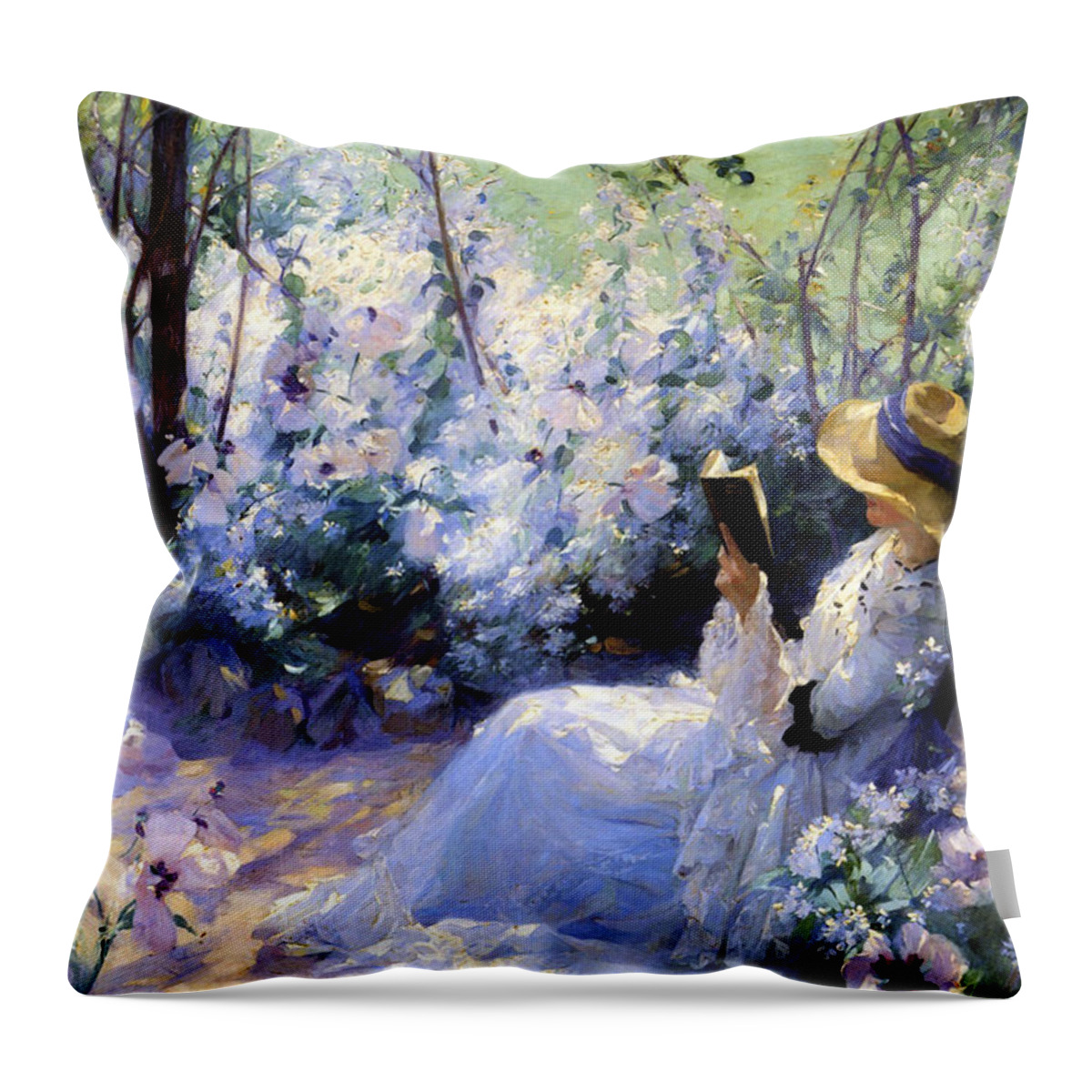 Woman Throw Pillow featuring the painting Woman Reading by Long Shot