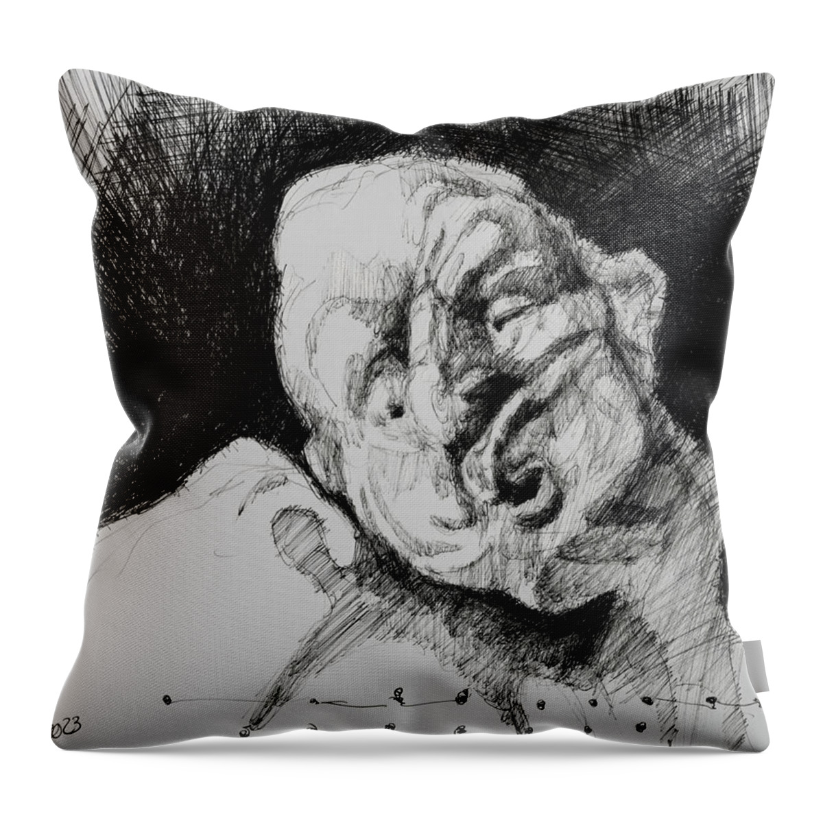 #cleftlip Throw Pillow featuring the drawing Woman With Cleft Lip 3 by Veronica Huacuja