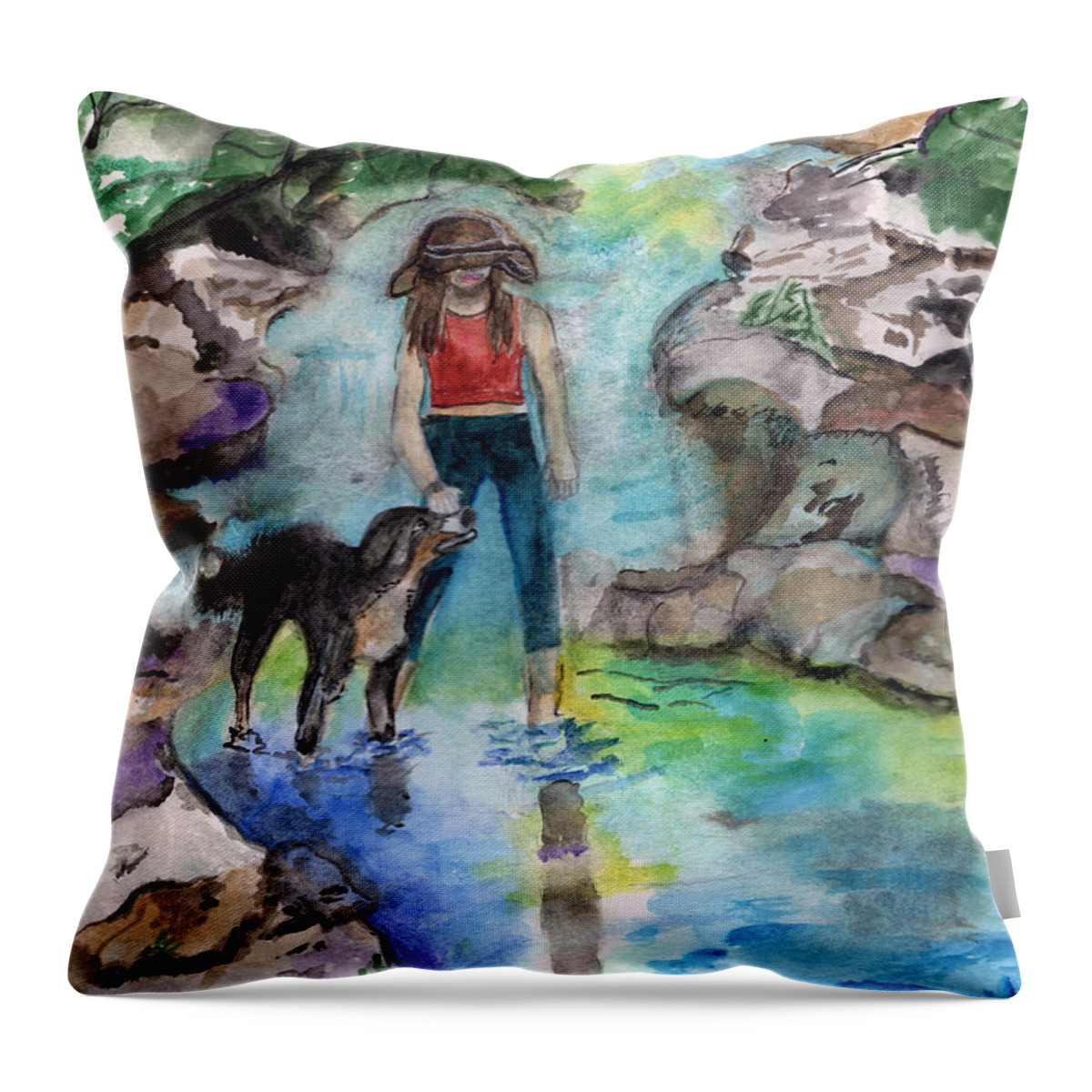 Water Throw Pillow featuring the painting Dog Day Afternoon by Genevieve Holland