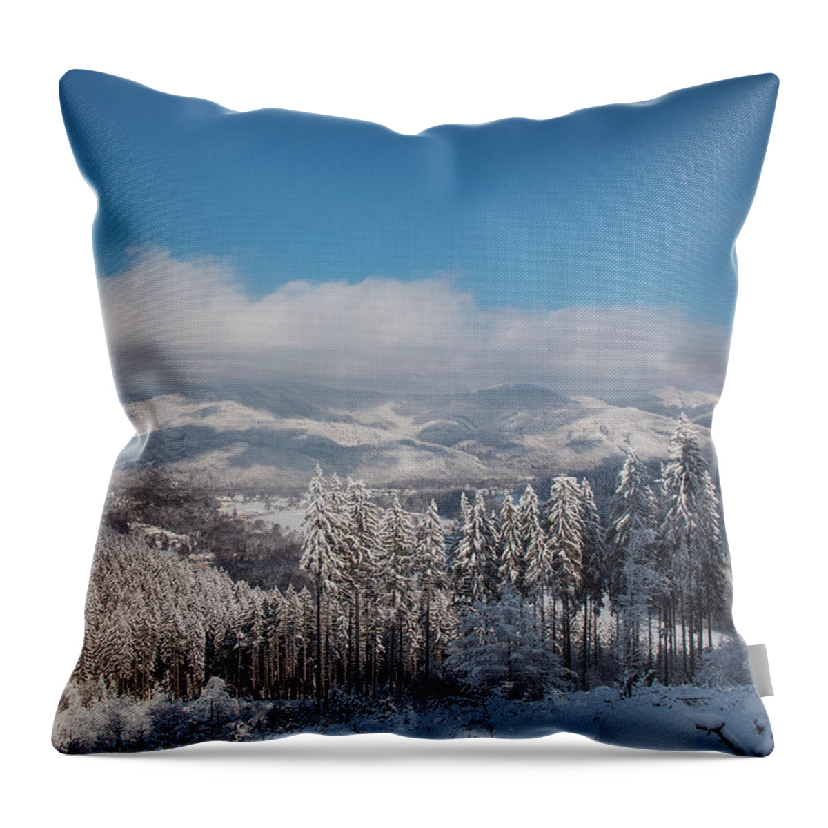 Spruce Throw Pillow featuring the photograph Wooded land covered with snow by Vaclav Sonnek