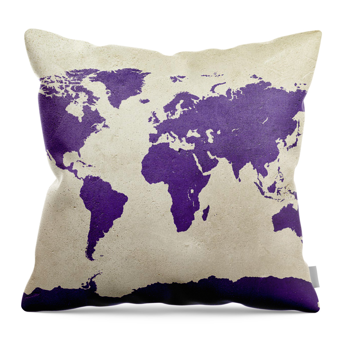 World Map Throw Pillow featuring the digital art World Map Purple by Michael Tompsett