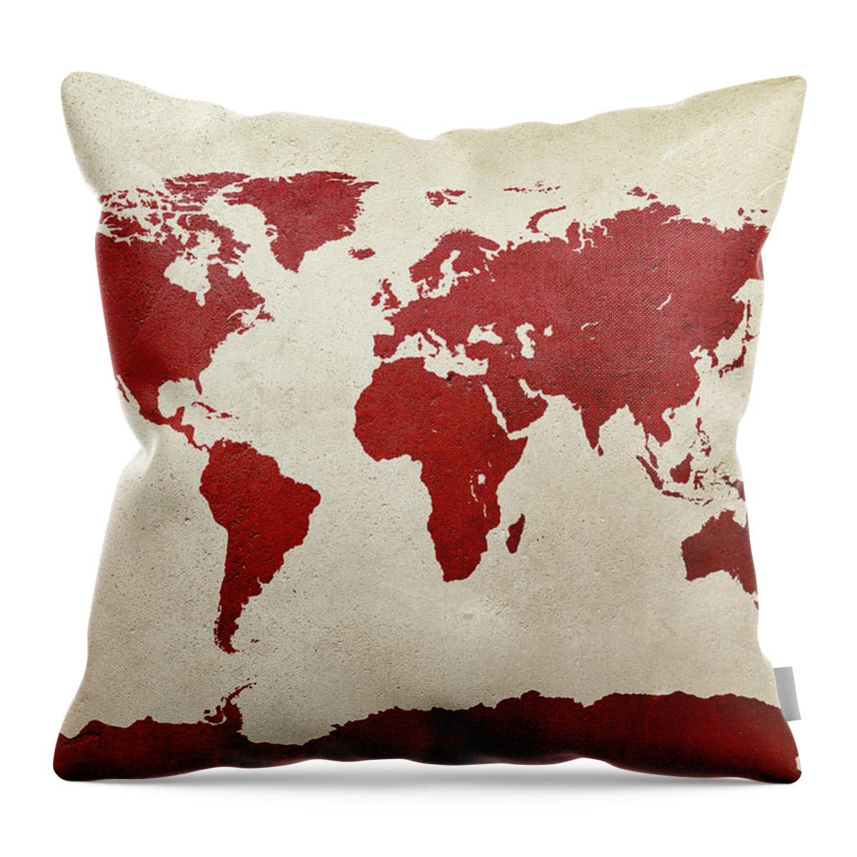 World Map Throw Pillow featuring the digital art World Map Red by Michael Tompsett