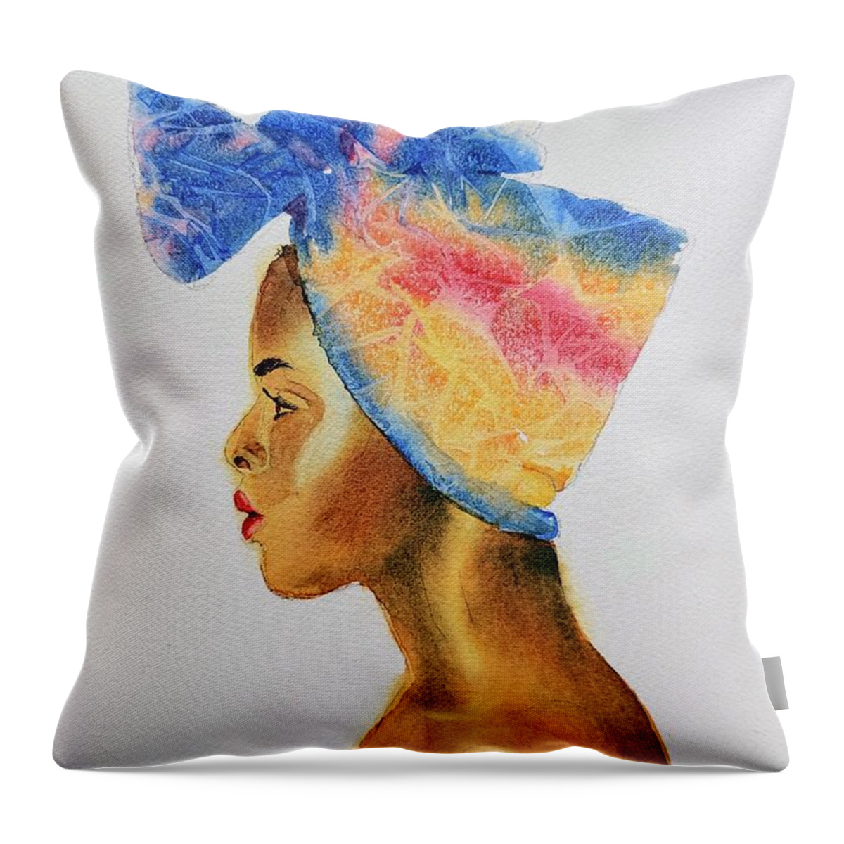Black Woman Throw Pillow featuring the painting Wrapped by Sandie Croft