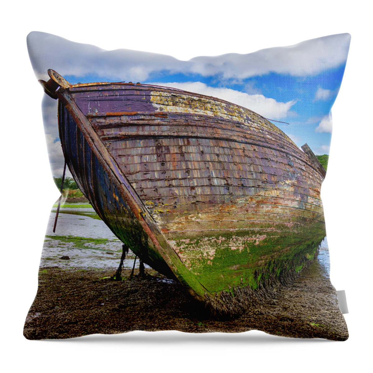 Wreck Throw Pillow featuring the photograph Wreck at Hooe lake by Steev Stamford