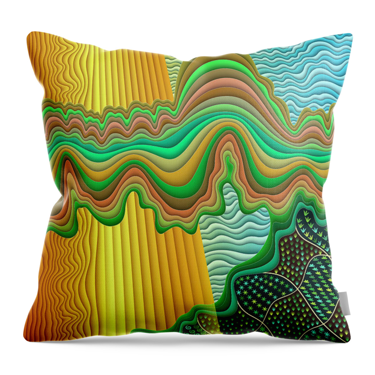 Imaginary Lands Throw Pillow featuring the digital art Wrinkled Hills Farm by Becky Titus