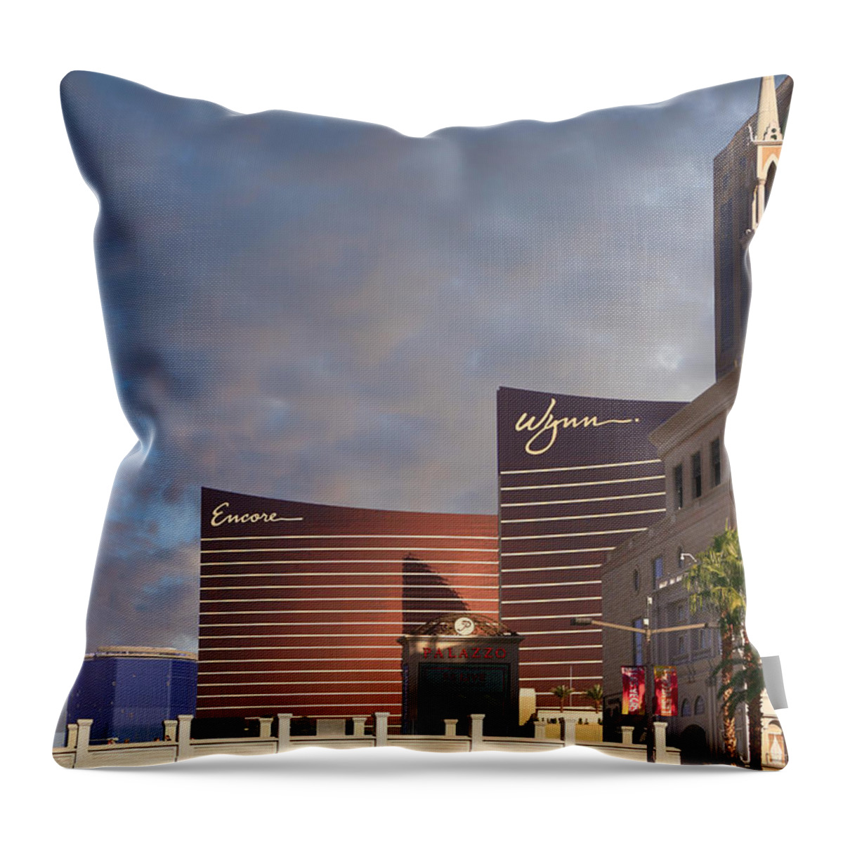 Wynn Throw Pillow featuring the photograph Wynn and Encore Hotels Vegas by Chris Smith