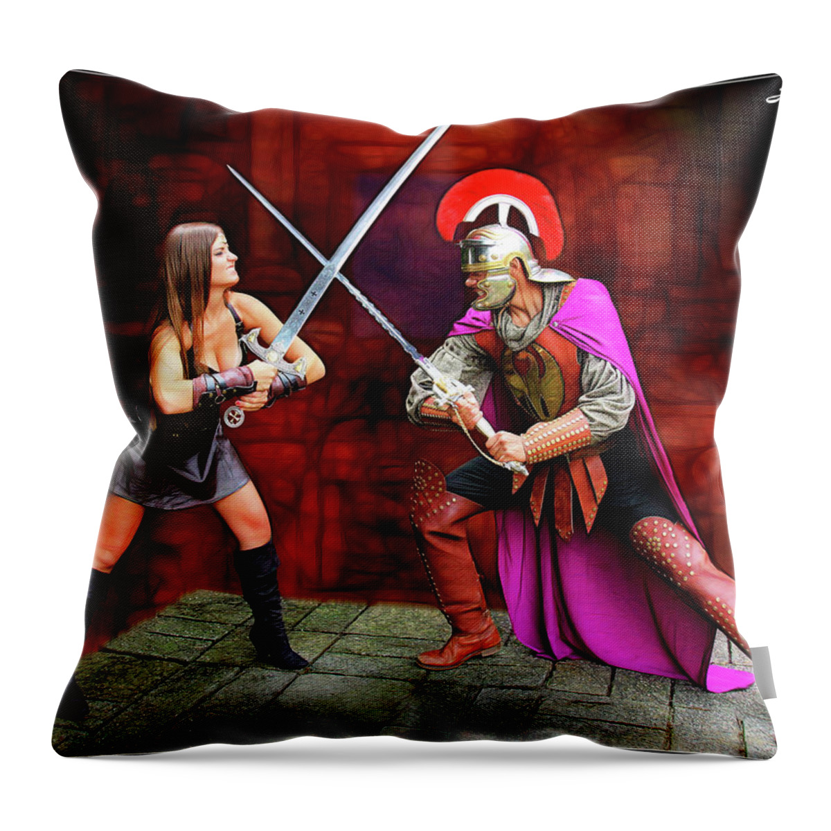 Xena Throw Pillow featuring the photograph Xena vs The Centurion by Jon Volden